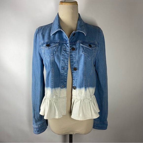 Kate Spade XS Extra Small Broome Street Jacket Denim Jean Dip Dye Ruffle Hem